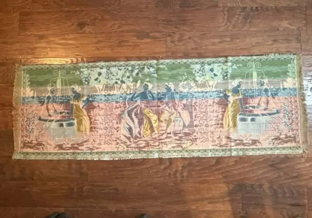 Vintage Woven French Courting Scene Tapestry Table Runner Wall Hanging